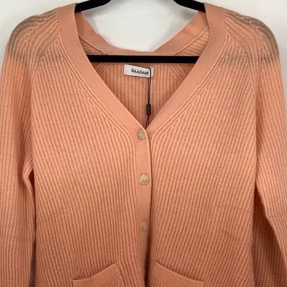 NEW! Naadam Size Small $395 Cashmere Ombre Ribbed Cardigan Peach Orange J6-12 - Picture 5 of 12